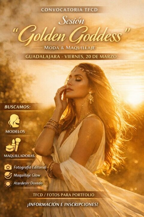 CONVOCATORIA TFCD – SESIÓN “GOLDEN GODDESS” (MODA + MAQUILLAJE) EN GUADALAJARA .